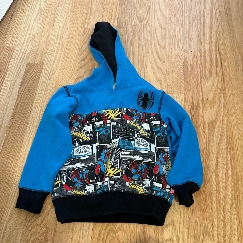Spider-Man Sweatshirt Outfit Sweatpants Sz 4 Disney Store Blue Hooded Boys